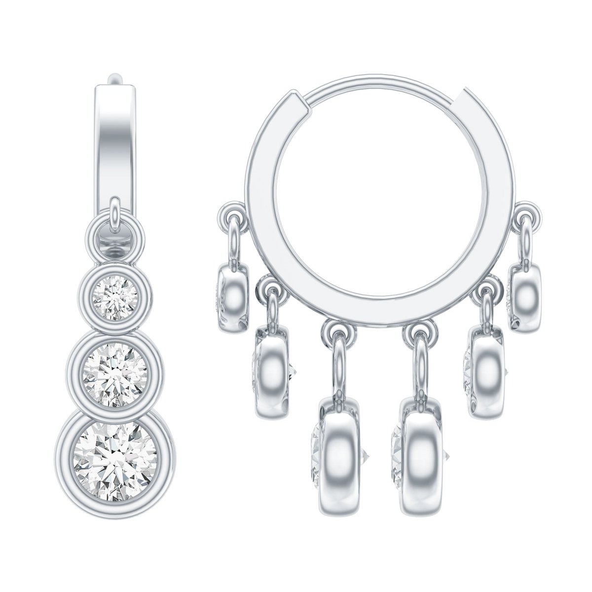 Certified Bezel Set Moissanite Hoop Dangle Earrings - HOUSE OF SHE