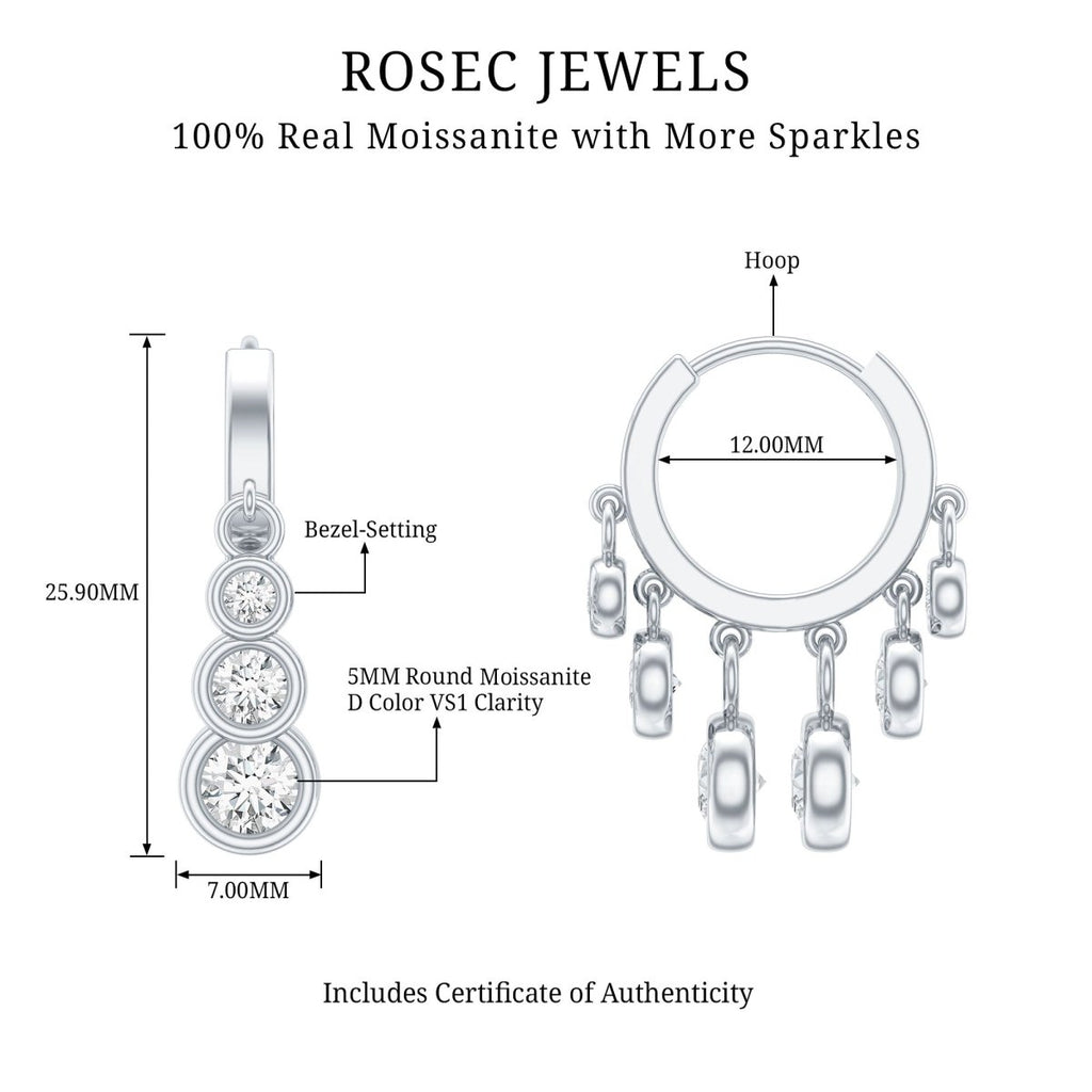Certified Bezel Set Moissanite Hoop Dangle Earrings - HOUSE OF SHE