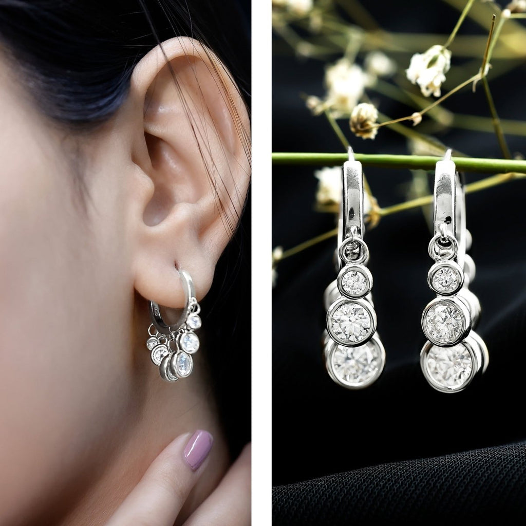 Certified Bezel Set Moissanite Hoop Dangle Earrings - HOUSE OF SHE