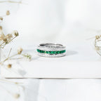 Certified Lab Grown Emerald 3 Row Eternity Wedding Band - HOUSE OF SHE