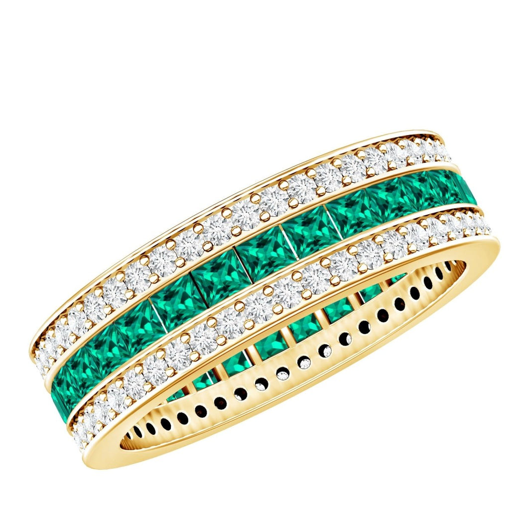 Certified Lab Grown Emerald 3 Row Eternity Wedding Band - HOUSE OF SHE