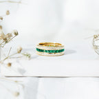 Certified Lab Grown Emerald 3 Row Eternity Wedding Band - HOUSE OF SHE