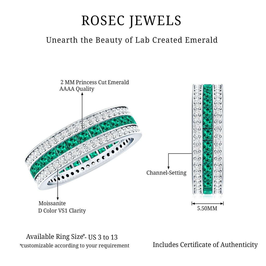 Certified Lab Grown Emerald 3 Row Eternity Wedding Band - HOUSE OF SHE