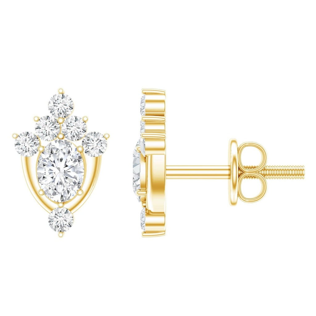 Certified Moissanite Stud Earrings in Yellow Gold Plated Silver - HOUSE OF SHE