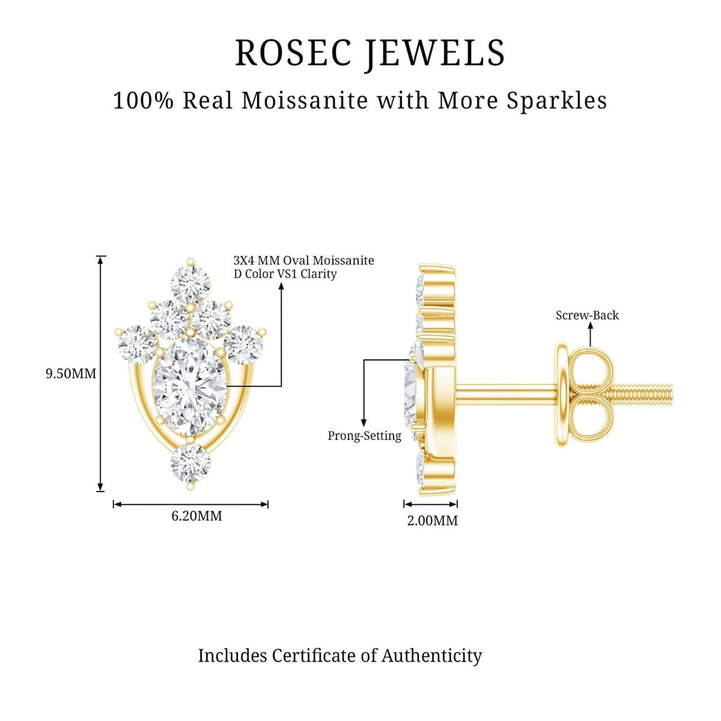 Certified Moissanite Stud Earrings in Yellow Gold Plated Silver - HOUSE OF SHE