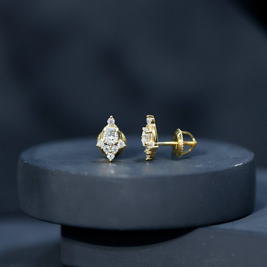 Certified Moissanite Stud Earrings in Yellow Gold Plated Silver - HOUSE OF SHE