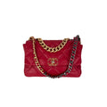 Chanel 19 Large Quilted Goatskin Silver and Gold Red Flap Bag - HOUSE OF SHE