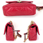 Chanel 19 Large Quilted Goatskin Silver and Gold Red Flap Bag - HOUSE OF SHE