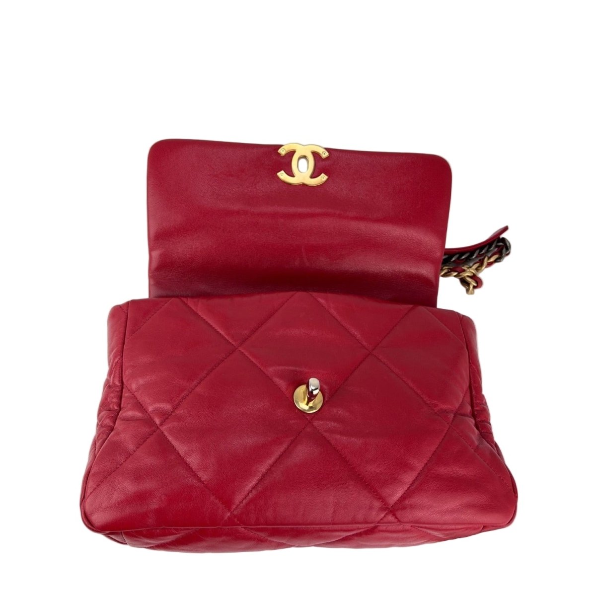 Chanel 19 Large Quilted Goatskin Silver and Gold Red Flap Bag - HOUSE OF SHE