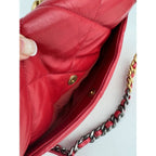 Chanel 19 Large Quilted Goatskin Silver and Gold Red Flap Bag - HOUSE OF SHE
