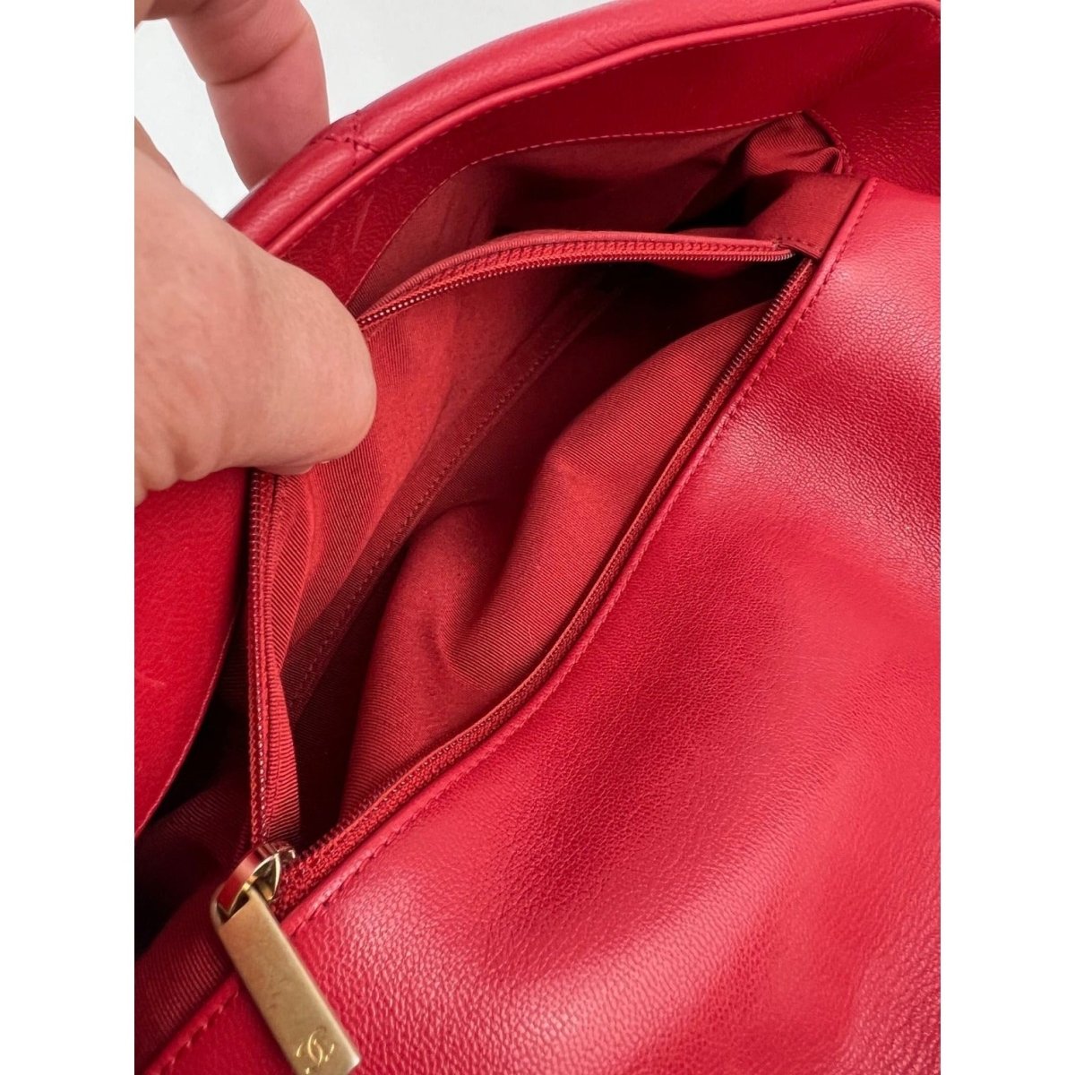 Chanel 19 Large Quilted Goatskin Silver and Gold Red Flap Bag - HOUSE OF SHE