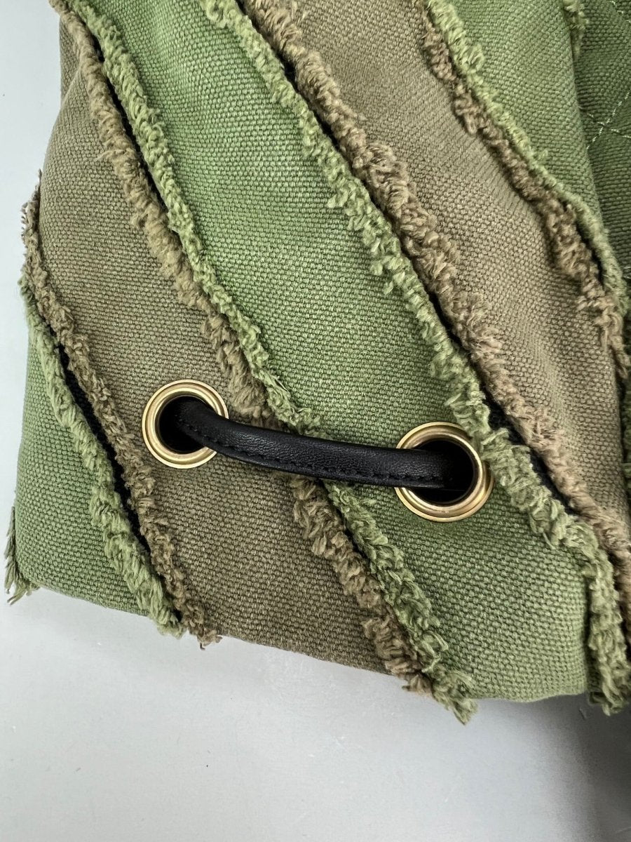 CHANEL Backpack Canvas Chevron Cuba Patchwork Khaki Green Backpack Preowned - HOUSE OF SHE