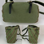 CHANEL Backpack Canvas Chevron Cuba Patchwork Khaki Green Backpack Preowned - HOUSE OF SHE