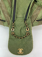 CHANEL Backpack Canvas Chevron Cuba Patchwork Khaki Green Backpack Preowned - HOUSE OF SHE