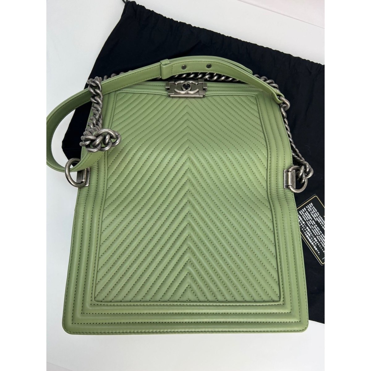 Chanel Calfskin Chevron Quilted Medium Boy Flap Light Green Bag - HOUSE OF SHE