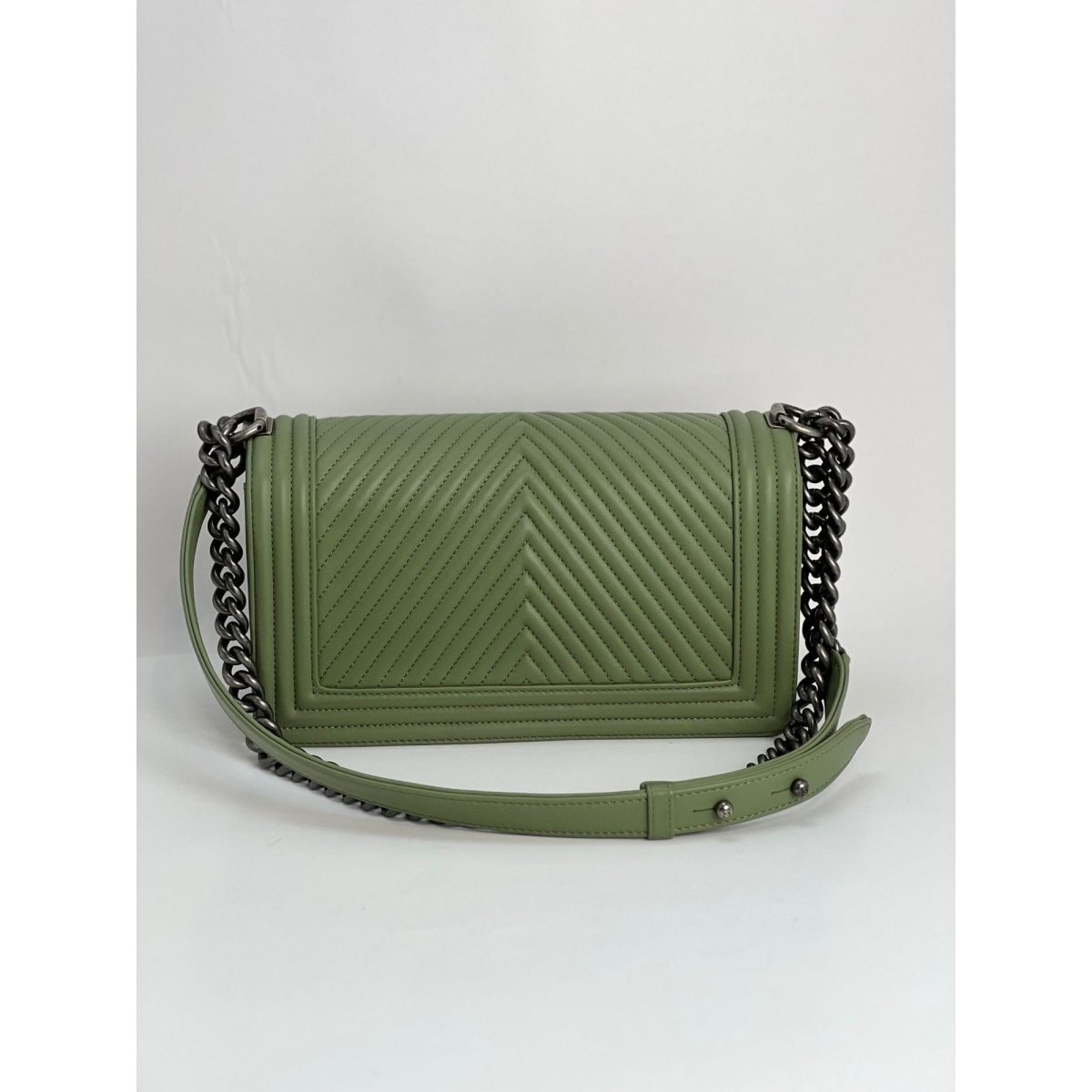 Chanel Calfskin Chevron Quilted Medium Boy Flap Light Green Bag - HOUSE OF SHE