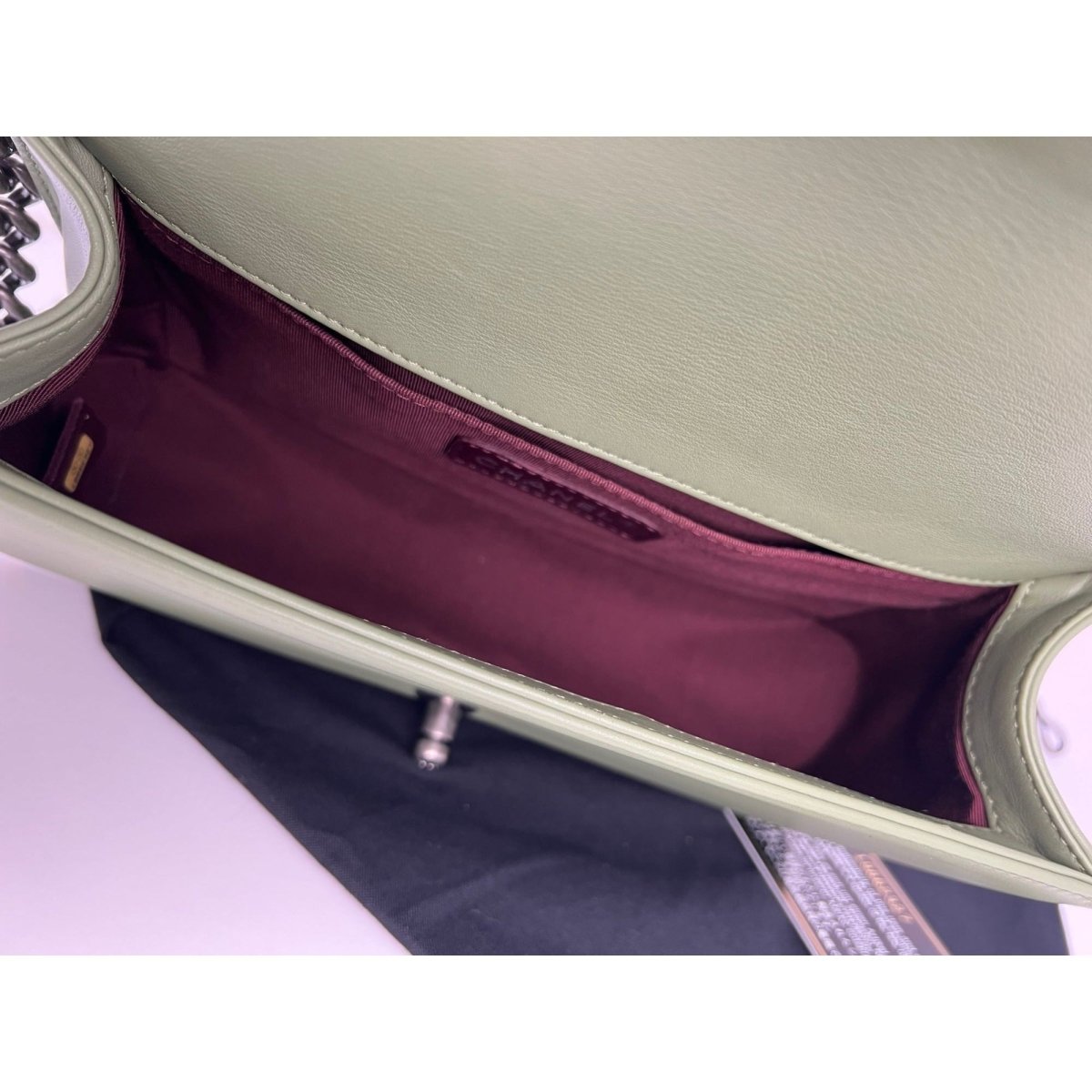 Chanel Calfskin Chevron Quilted Medium Boy Flap Light Green Bag - HOUSE OF SHE