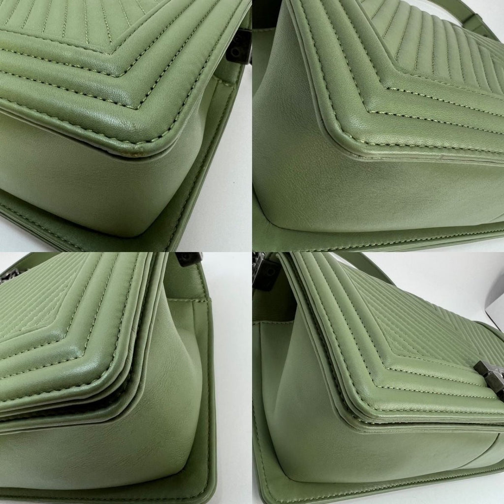 Chanel Calfskin Chevron Quilted Medium Boy Flap Light Green Bag - HOUSE OF SHE
