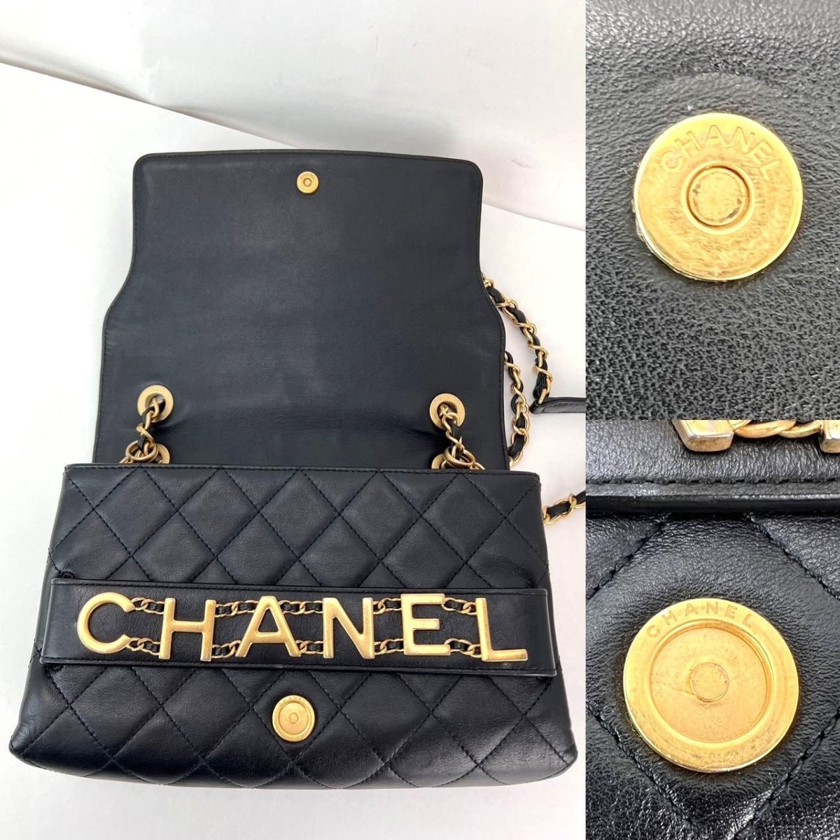 Chanel Calfskin Quilted Enchained Black Flap Shoulder Bag - HOUSE OF SHE