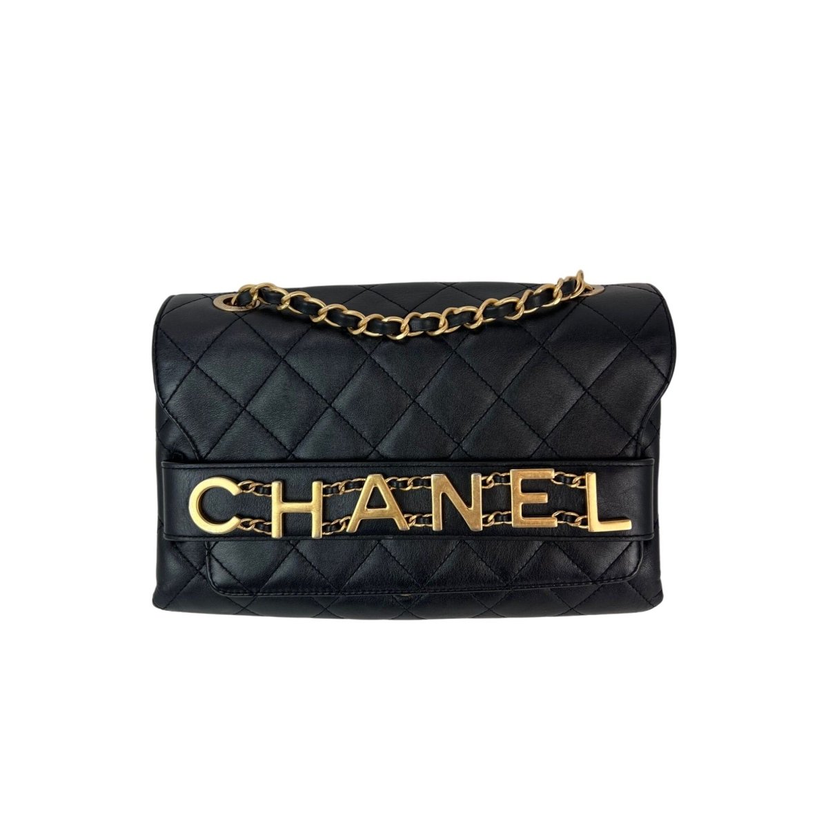 Chanel Calfskin Quilted Enchained Black Flap Shoulder Bag - HOUSE OF SHE