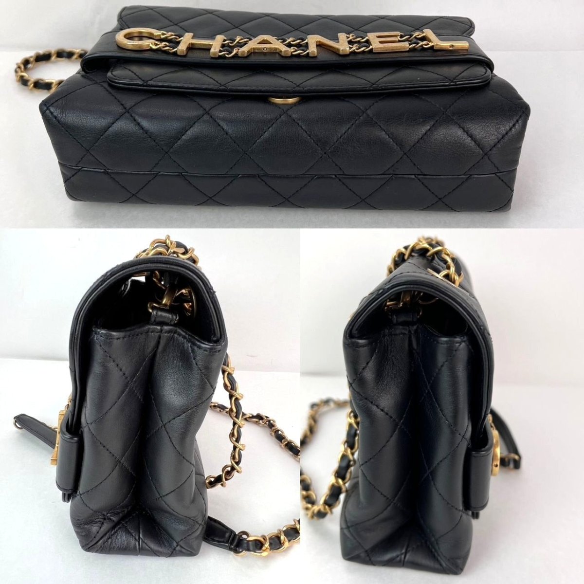 Chanel Calfskin Quilted Enchained Black Flap Shoulder Bag - HOUSE OF SHE