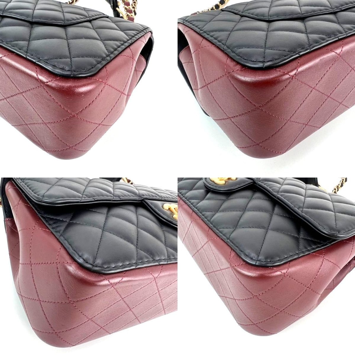 Chanel Calfskin Quilted Strap into Flap Black Burgundy Shoulder Bag - HOUSE OF SHE
