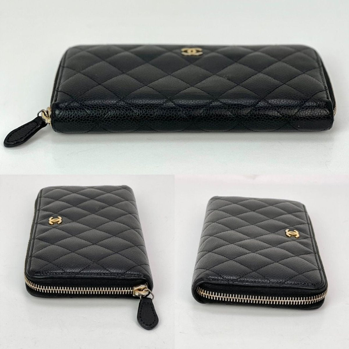 Chanel Caviar Quilted Large Gusset Zip Around Black Wallet - HOUSE OF SHE