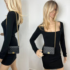 Chanel Caviar Quilted Mini Boy Clutch Wallet on a Chain Black - HOUSE OF SHE