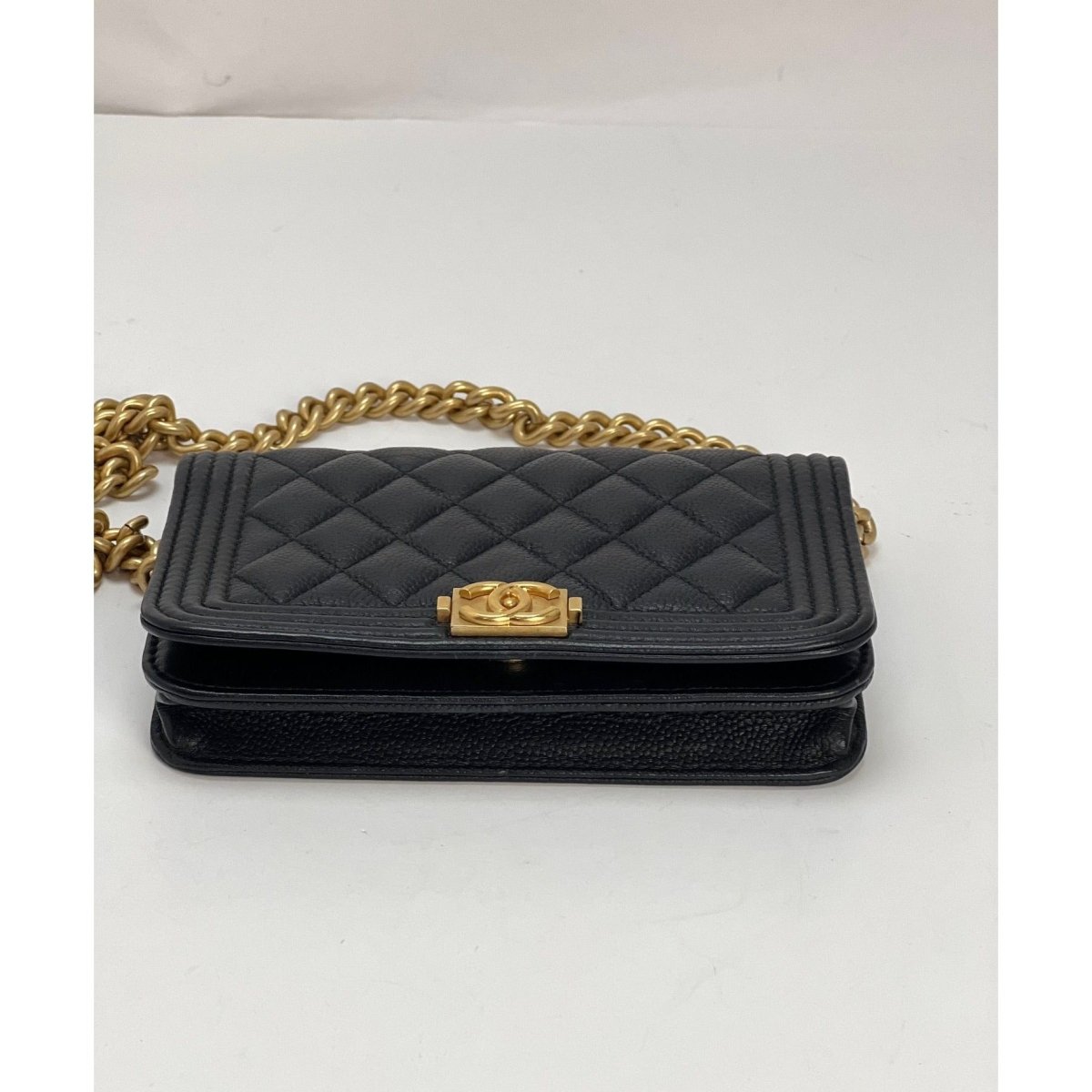 Chanel Caviar Quilted Mini Boy Clutch Wallet on a Chain Black - HOUSE OF SHE