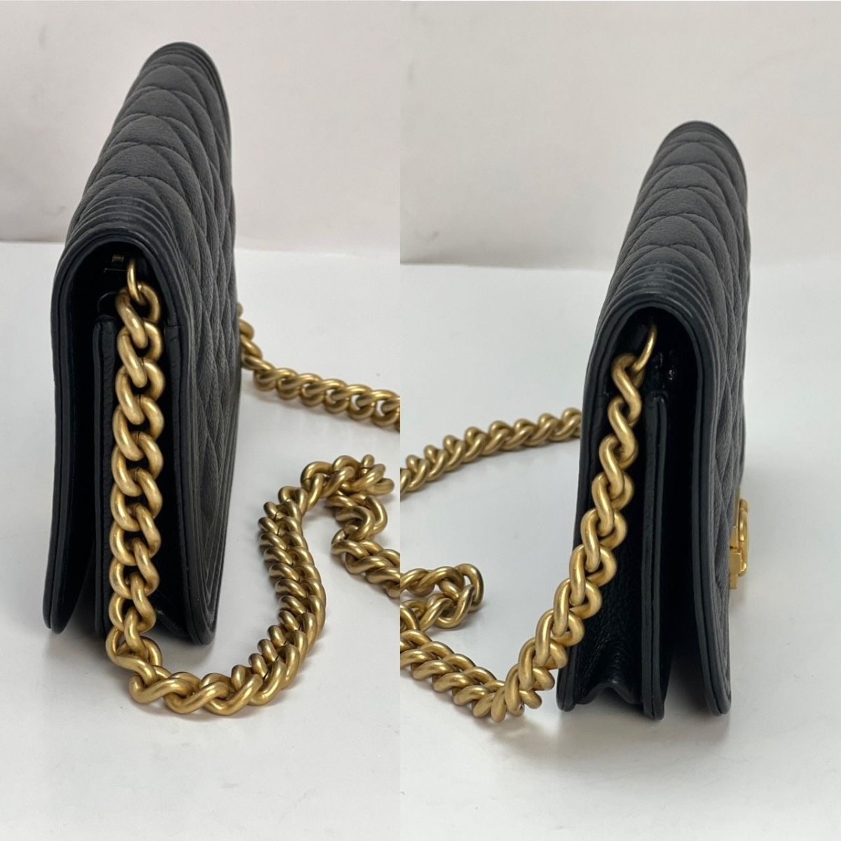 Chanel Caviar Quilted Mini Boy Clutch Wallet on a Chain Black - HOUSE OF SHE