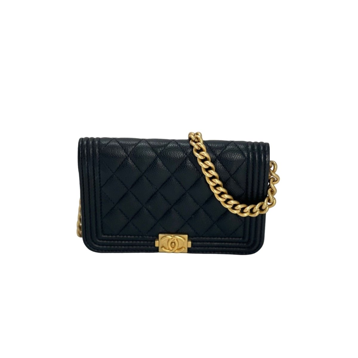 Chanel Caviar Quilted Mini Boy Clutch Wallet on a Chain Black - HOUSE OF SHE