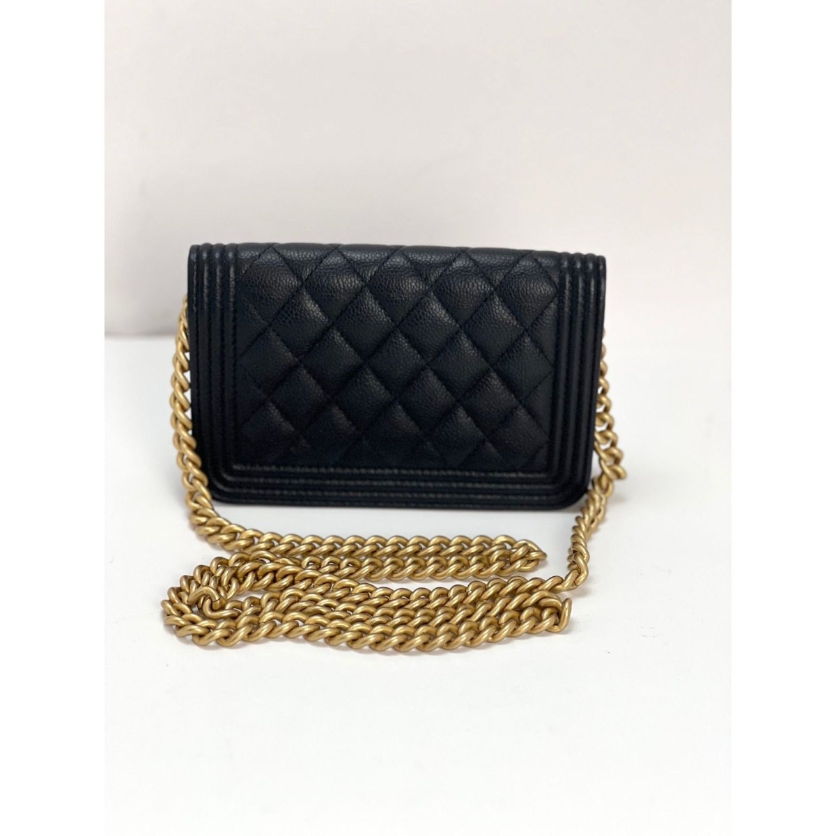 Chanel Caviar Quilted Mini Boy Clutch Wallet on a Chain Black - HOUSE OF SHE
