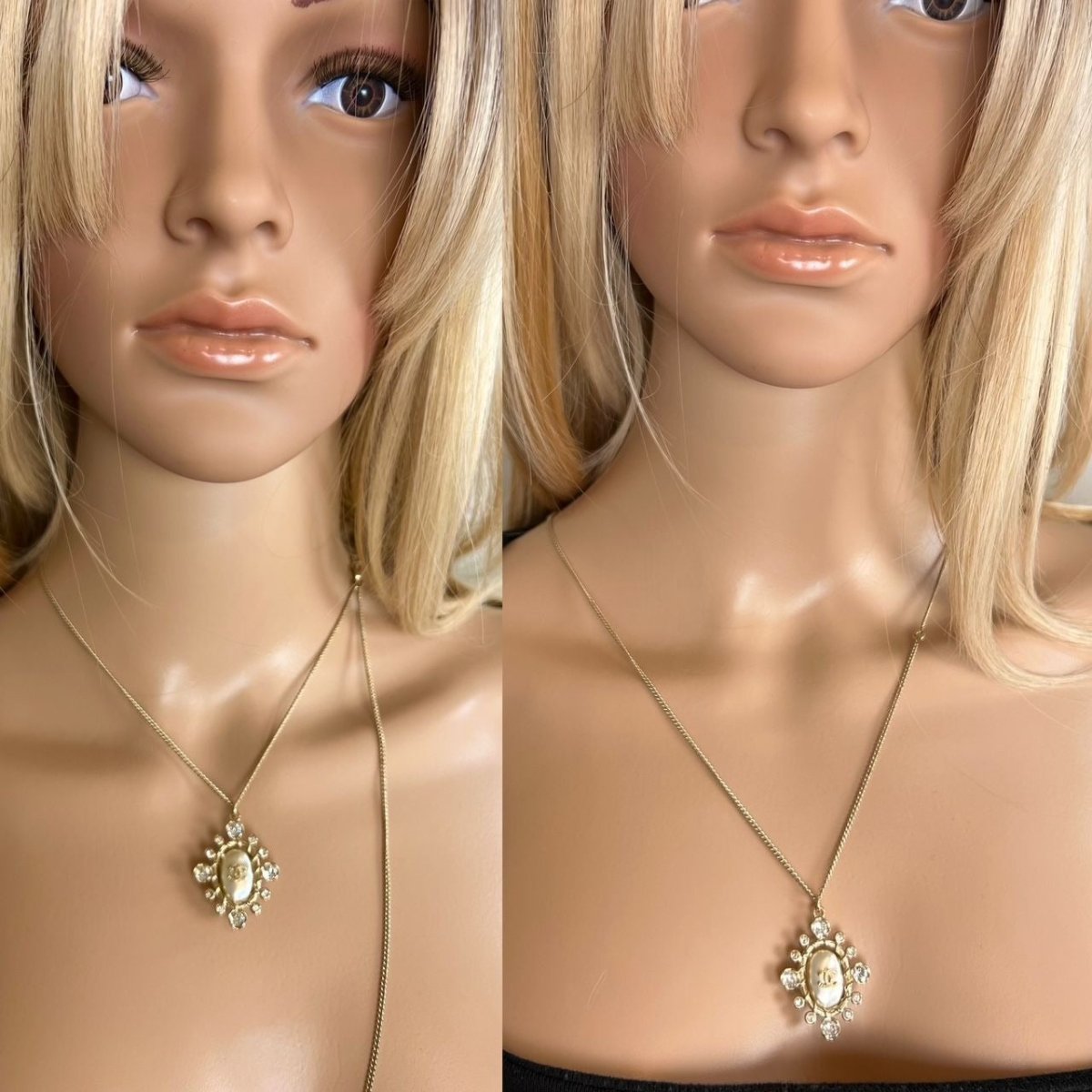 Chanel Crystal CC Necklace Gold Pearly Fashion Jewelry - HOUSE OF SHE