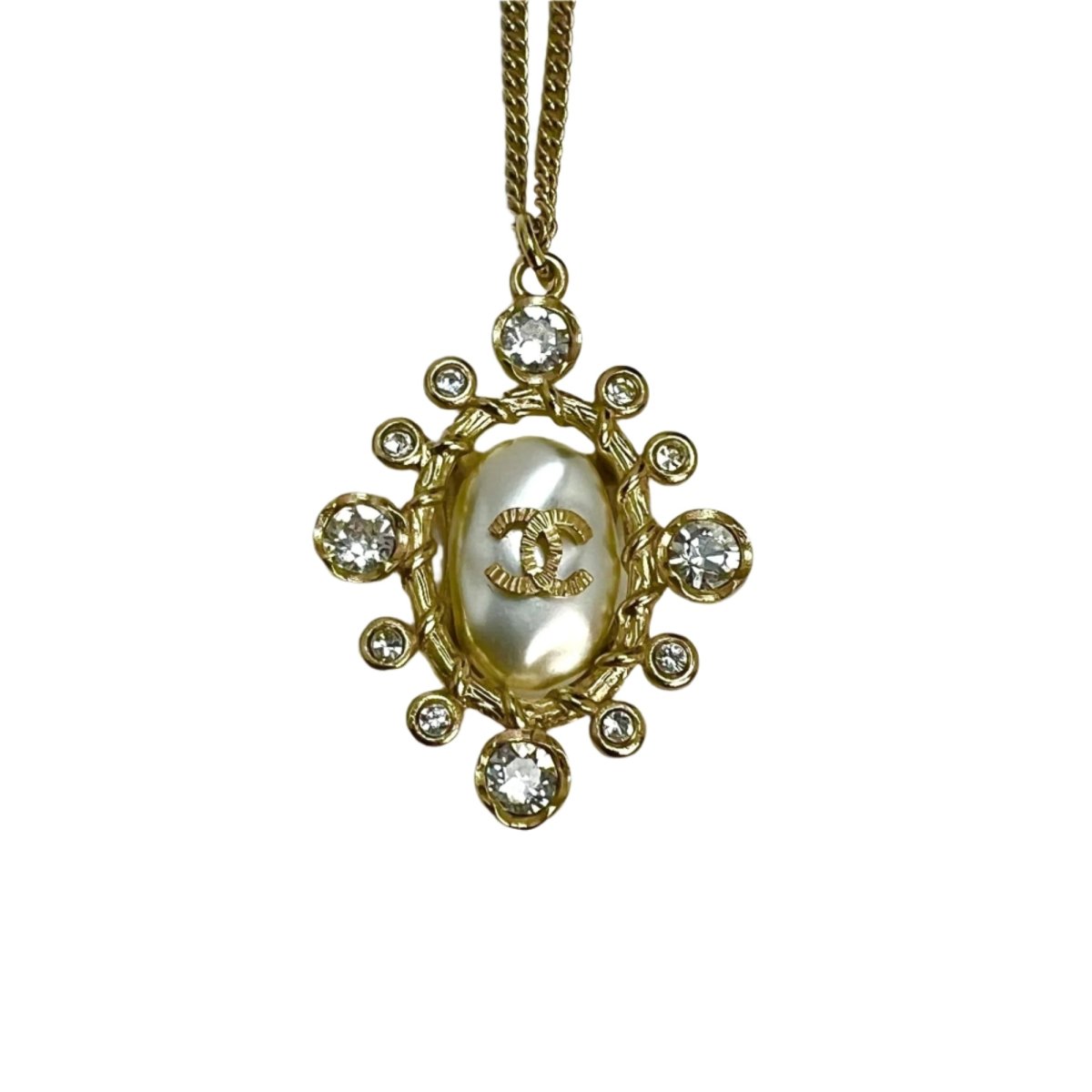 Chanel Crystal CC Necklace Gold Pearly Fashion Jewelry - HOUSE OF SHE