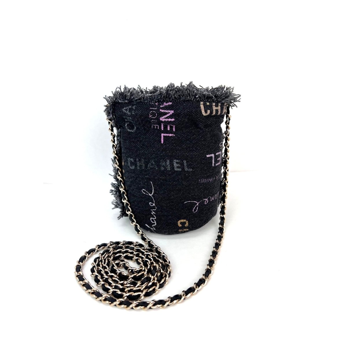 Chanel Denim Quilted Mood Mini Bucket With Chain Black - HOUSE OF SHE