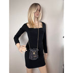 Chanel Denim Quilted Mood Mini Bucket With Chain Black - HOUSE OF SHE