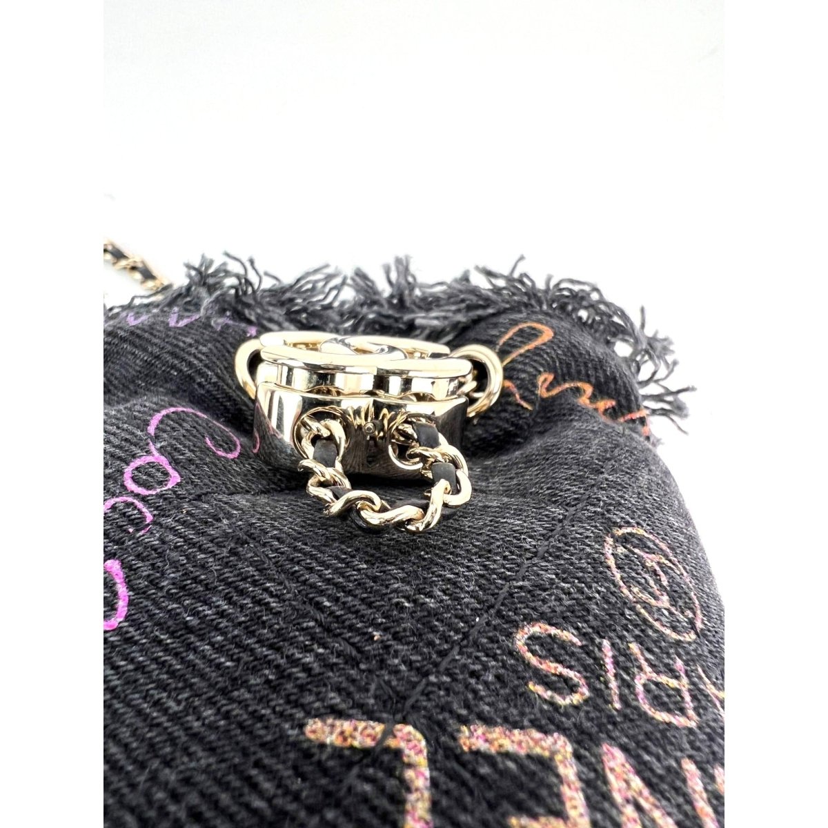 Chanel Denim Quilted Mood Mini Bucket With Chain Black - HOUSE OF SHE