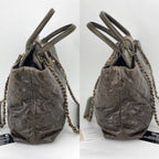 CHANEL Glazed Calfskin Shagreen Large Bindi CC Grey Tote Hand Bag - HOUSE OF SHE