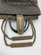 CHANEL Glazed Calfskin Shagreen Large Bindi CC Grey Tote Hand Bag - HOUSE OF SHE