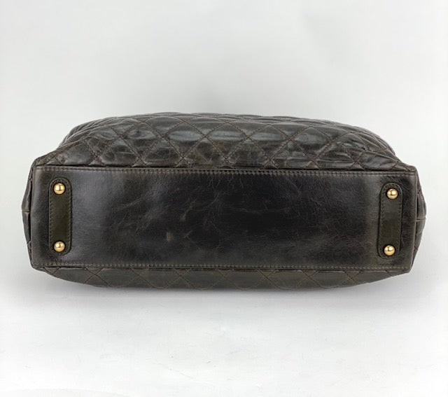 CHANEL Glazed Calfskin Shagreen Large Bindi CC Grey Tote Hand Bag - HOUSE OF SHE