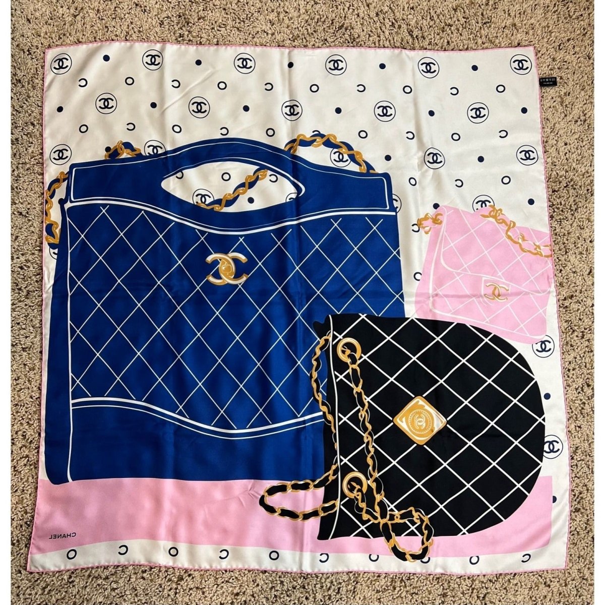 Chanel Silk Pink Black Blue Scarf - HOUSE OF SHE