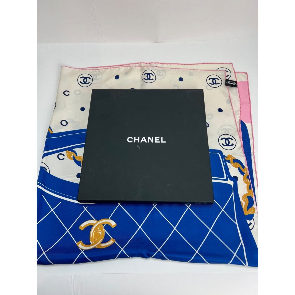 Chanel Silk Pink Black Blue Scarf - HOUSE OF SHE