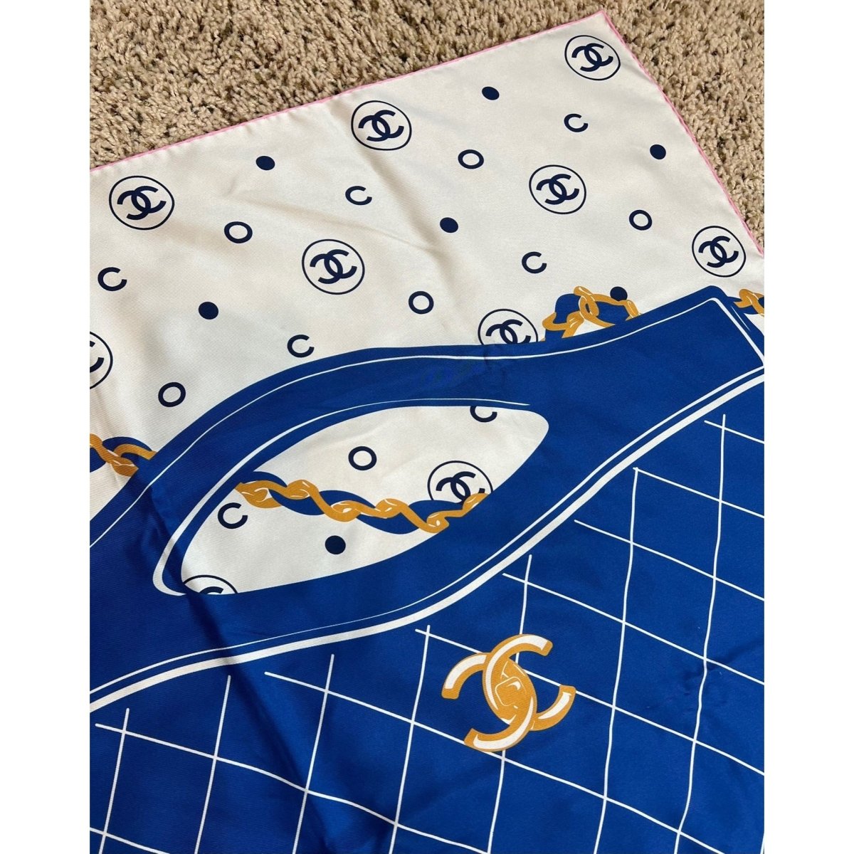 Chanel Silk Pink Black Blue Scarf - HOUSE OF SHE