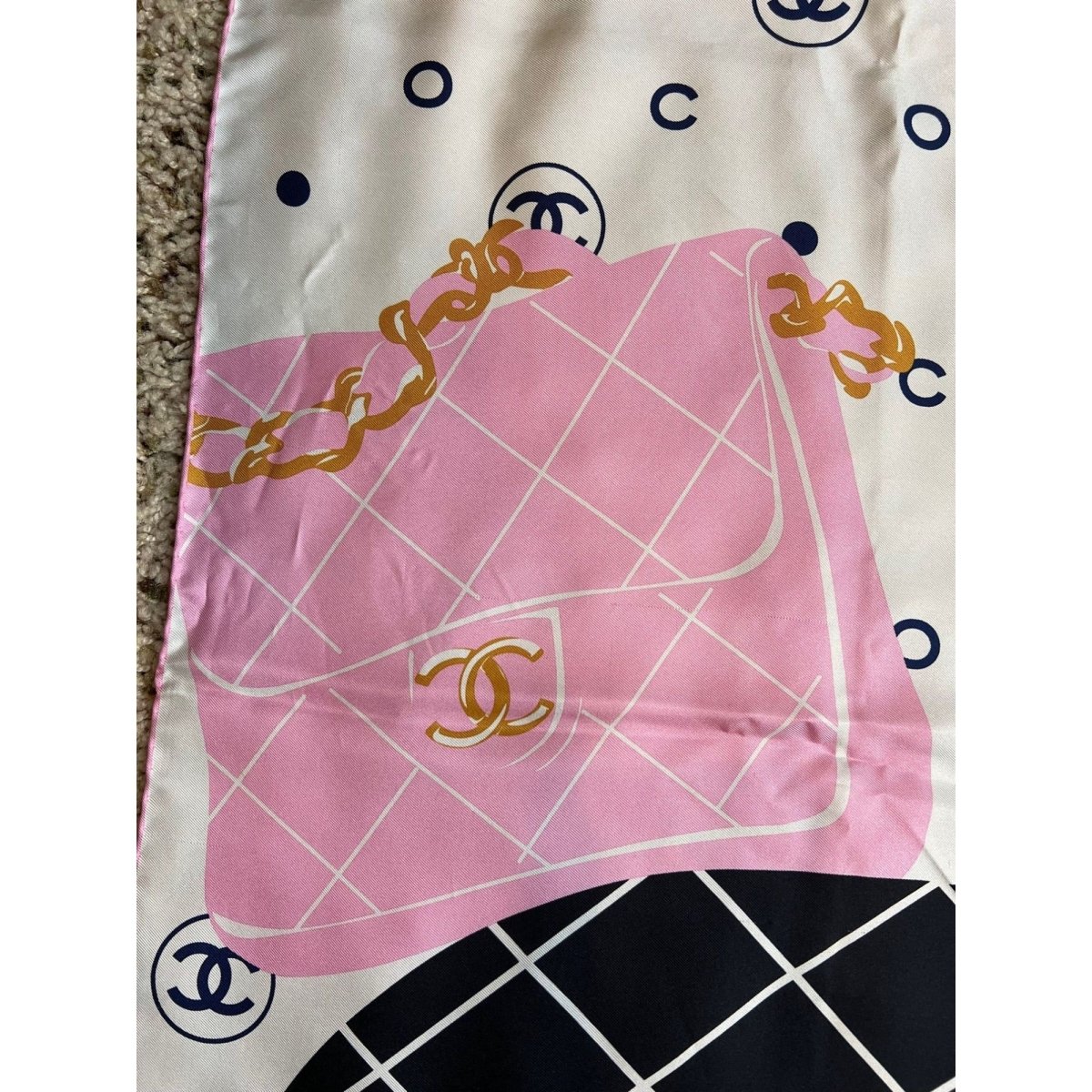 Chanel Silk Pink Black Blue Scarf - HOUSE OF SHE