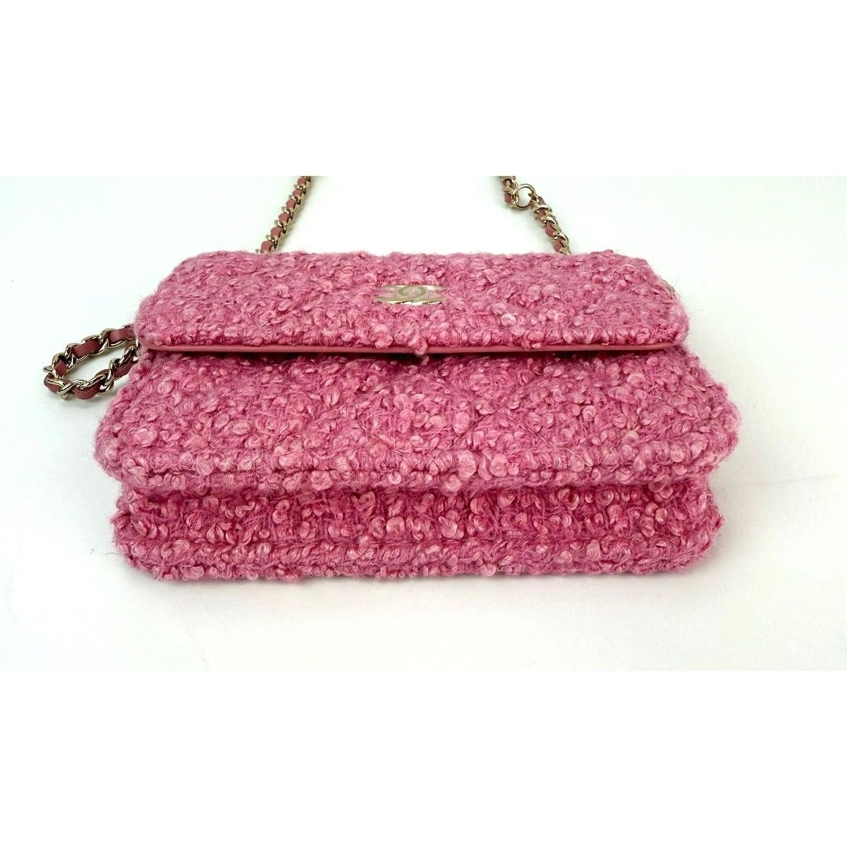 Chanel Tweed Quilted Mini Flap Pink Chain Waist Shoulder Bag - HOUSE OF SHE