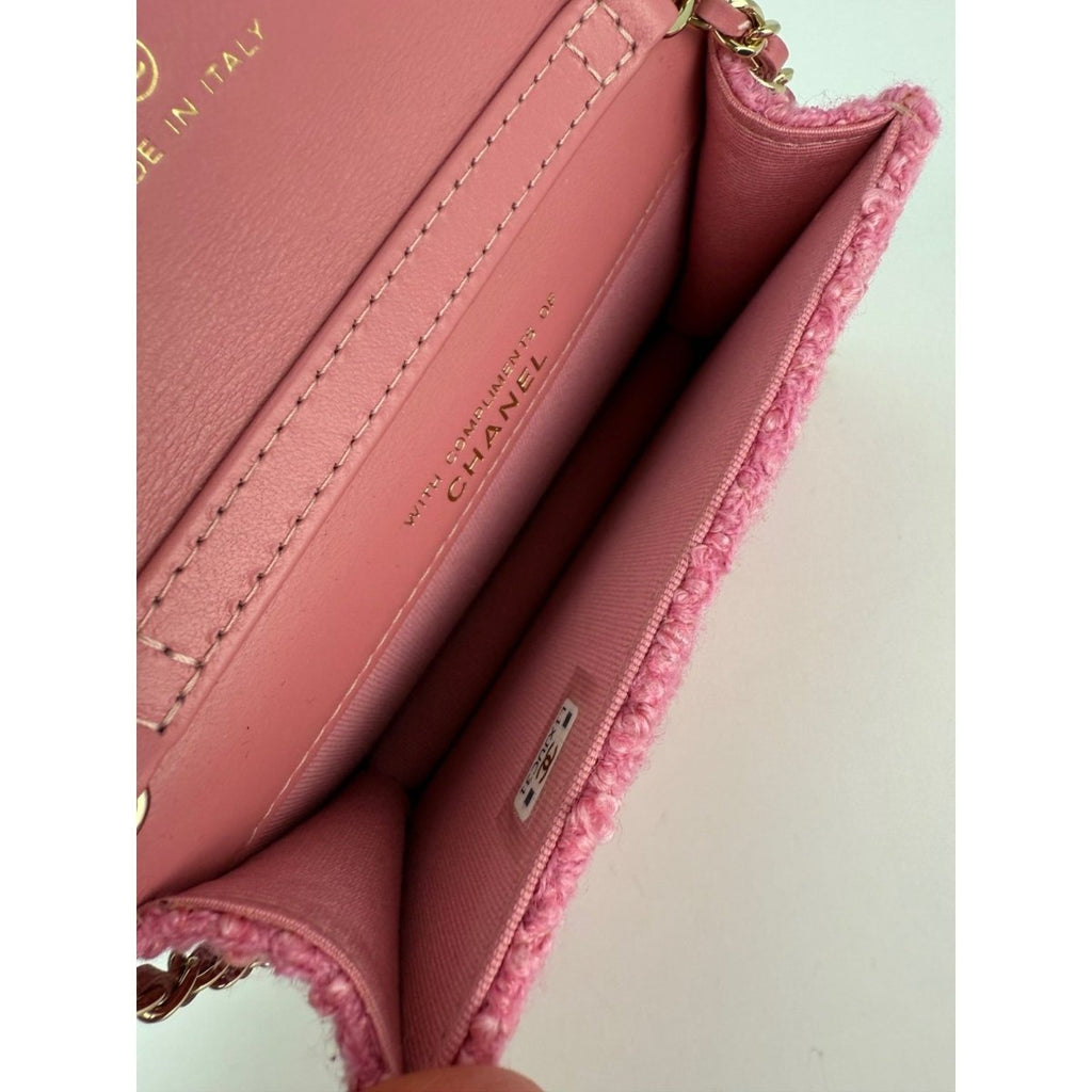 Chanel Tweed Quilted Mini Flap Pink Chain Waist Shoulder Bag - HOUSE OF SHE