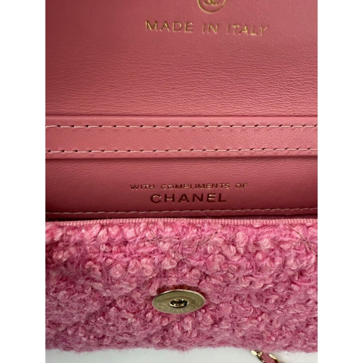 Chanel Tweed Quilted Mini Flap Pink Chain Waist Shoulder Bag - HOUSE OF SHE