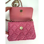 Chanel Tweed Quilted Mini Flap Pink Chain Waist Shoulder Bag - HOUSE OF SHE