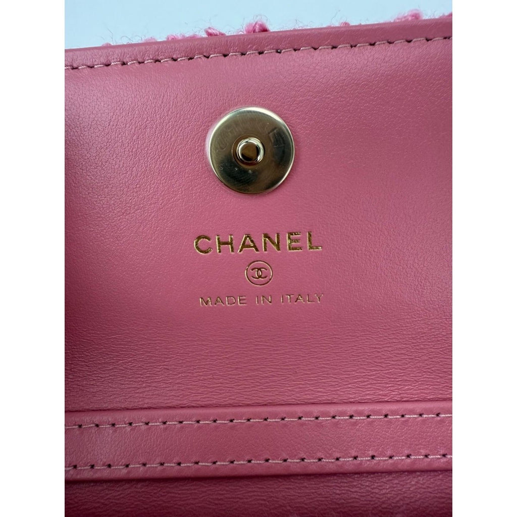 Chanel Tweed Quilted Mini Flap Pink Chain Waist Shoulder Bag - HOUSE OF SHE