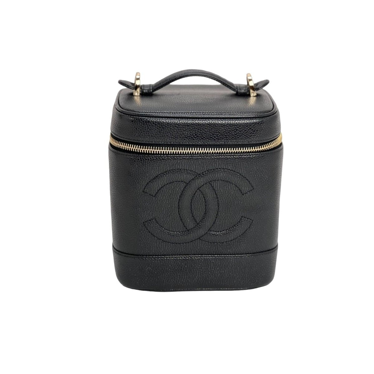 Chanel Vanity Cosmetic Case Black Caviar Leather Bag - HOUSE OF SHE